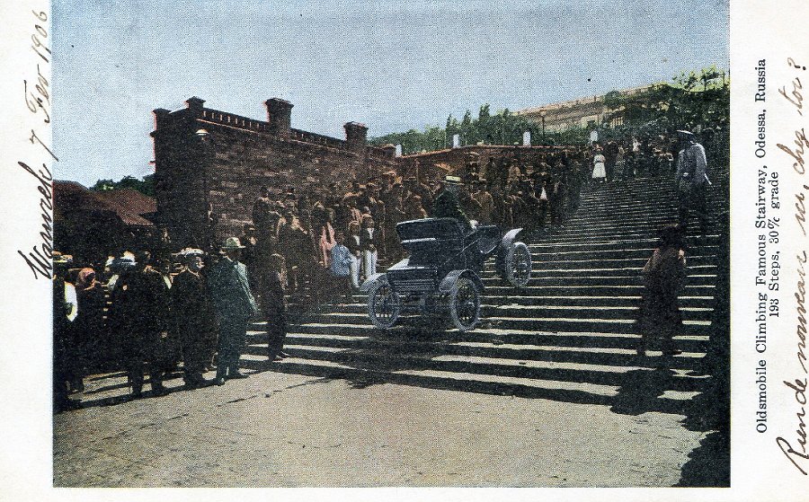 Oldsmobile climbing giant steps in odessa CP before 1906